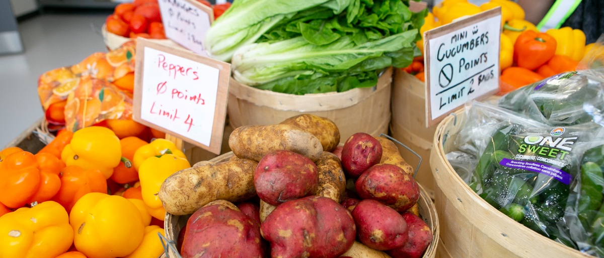 food bank baskets of produce fruits and vegetables